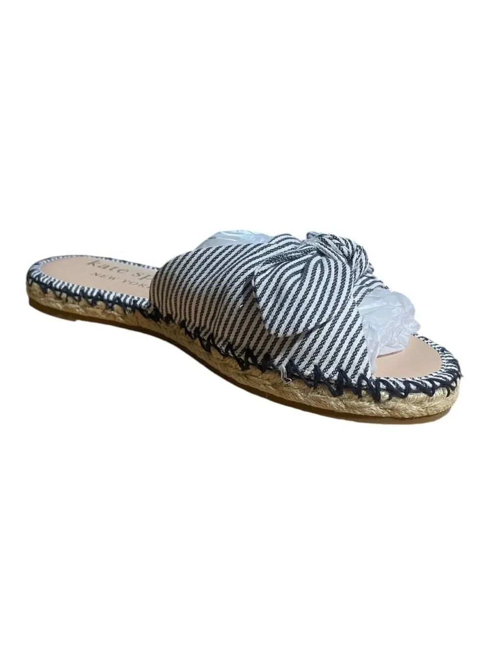 Kate Spade Saltie Shore Espadrille Blue/White Slip On Slide Sandal Sz 6.5B